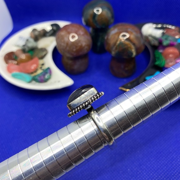 Sparkling Blue Goldstone Ring! .925 Sterling Silver Plated, Size 8.5 - Picture 12 of 15